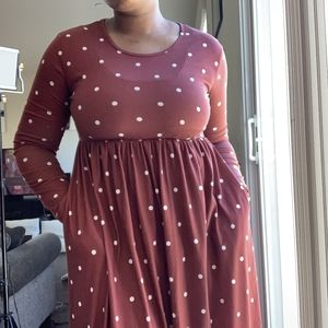Long Sleeve Polka Dot Maxi Dress. SIZE 14. XL.